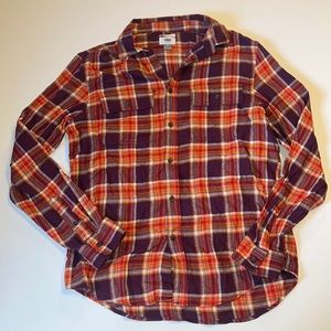 Old Navy Flannel Button-done shirt Maroon/orange Plaid Regular fit Medium NWOT